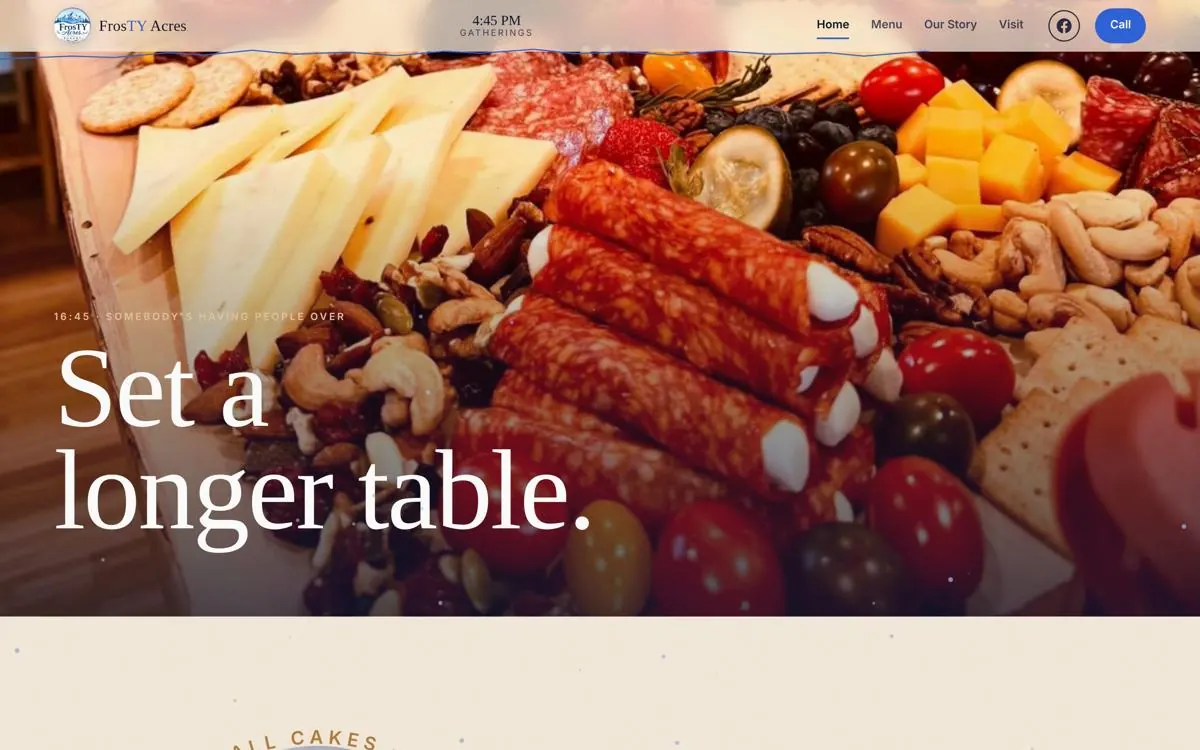 FrosTY Acres Bakery & Cafe website, section 4