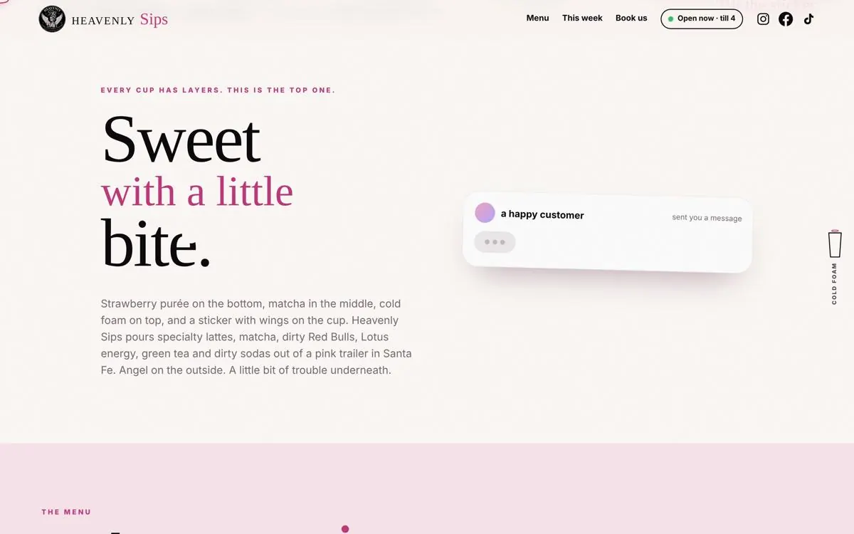 Heavenly Sips website, section 1