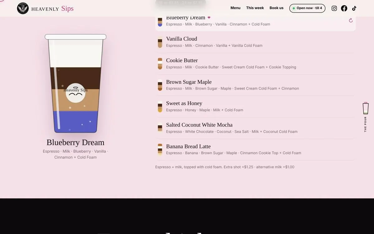 Heavenly Sips website, section 2