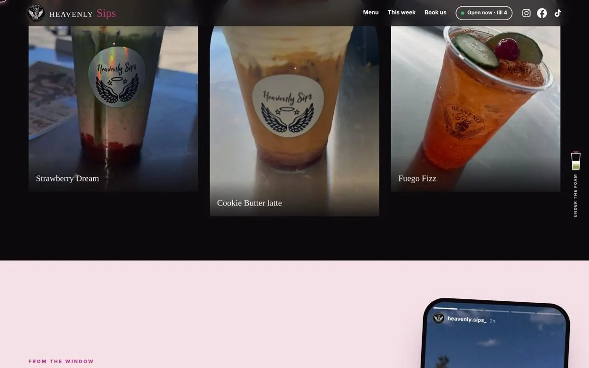 Heavenly Sips website, section 3