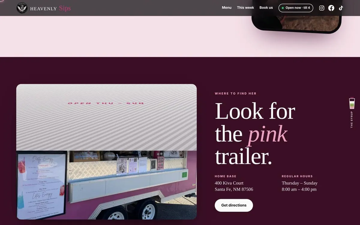 Heavenly Sips website, section 4