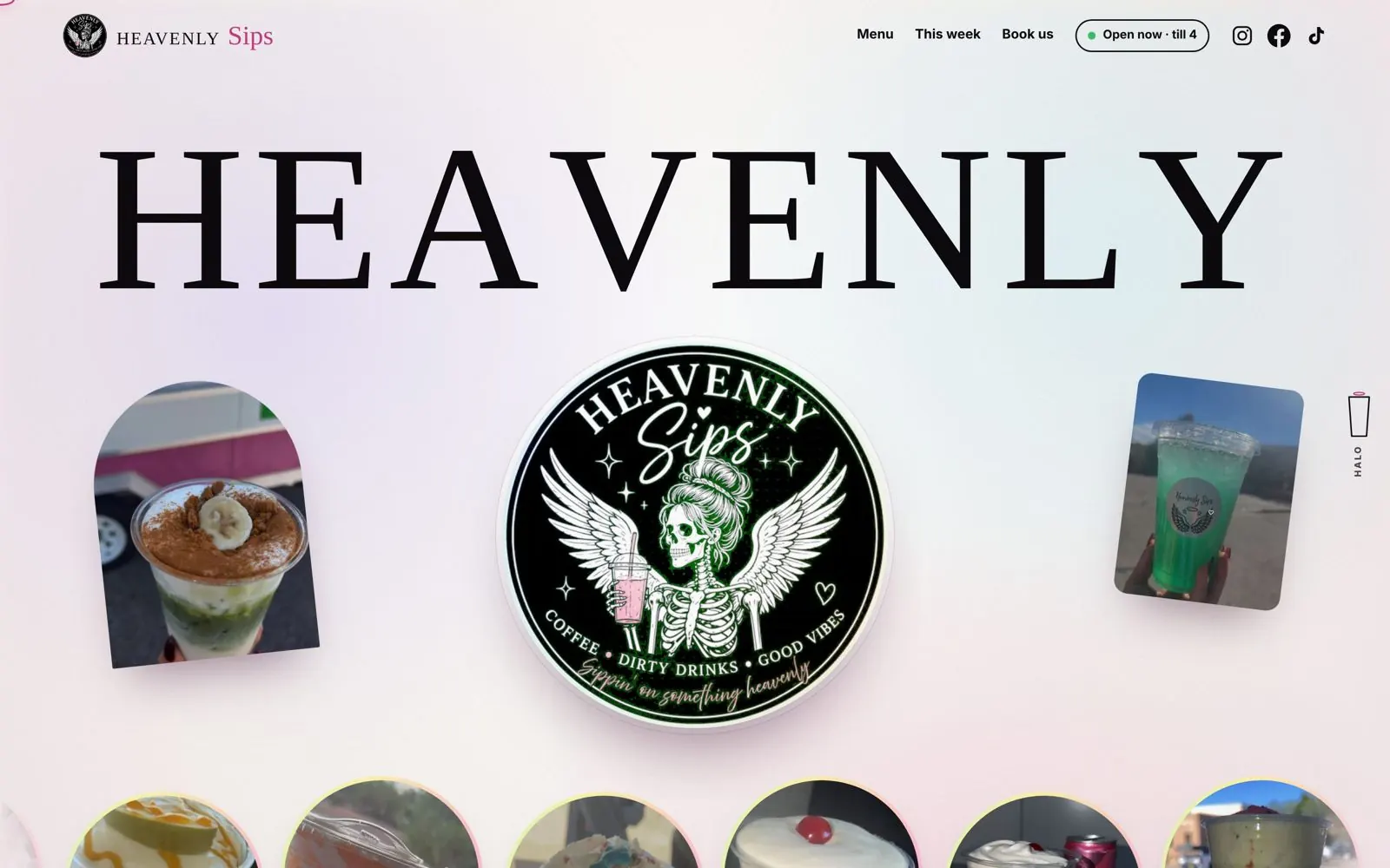 Heavenly Sips website homepage