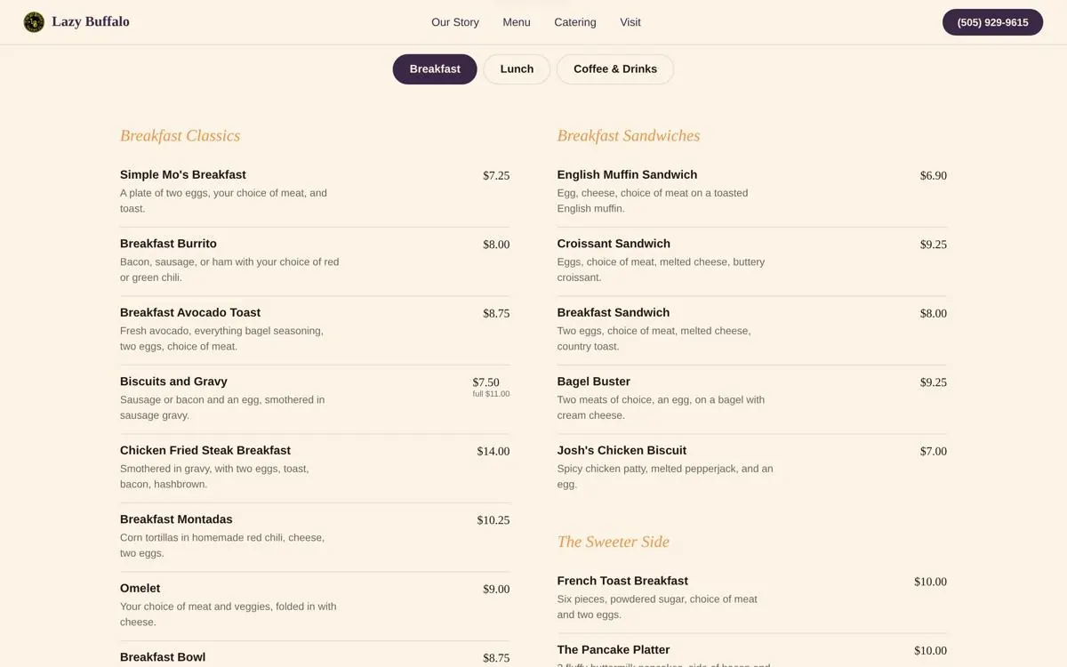 The Lazy Buffalo Trading Co. website, section 2
