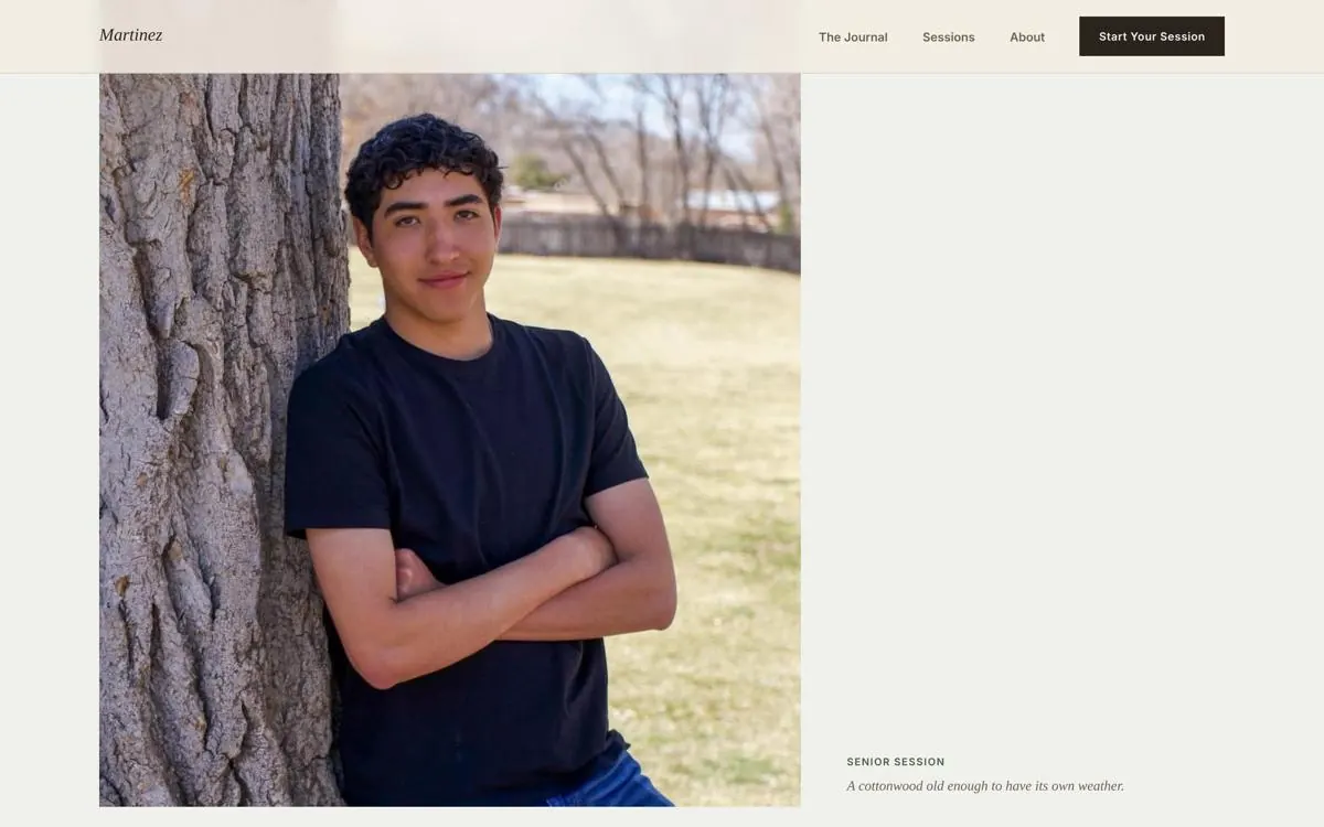 Martinez Photography website, section 1