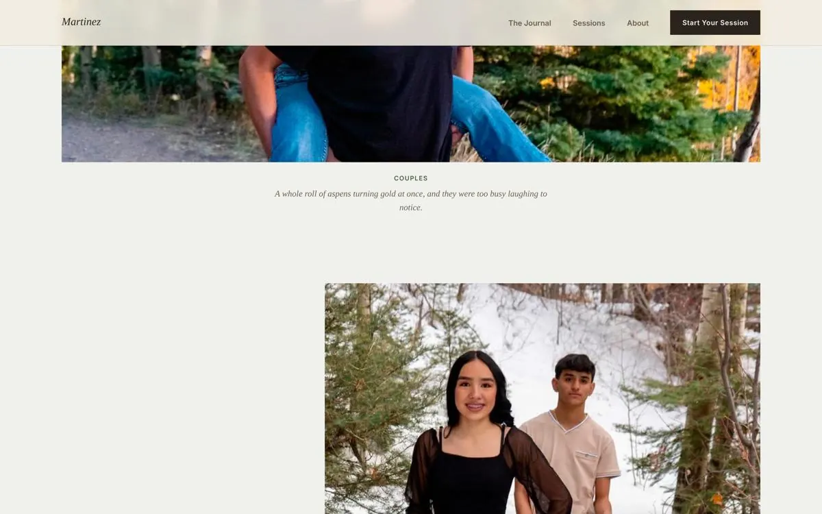 Martinez Photography website, section 2