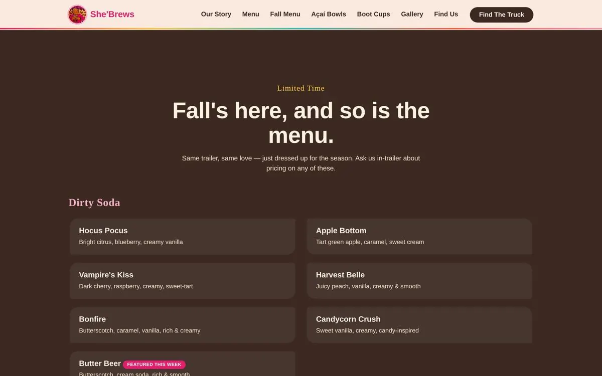She'Brews Coffee Co. website, section 3