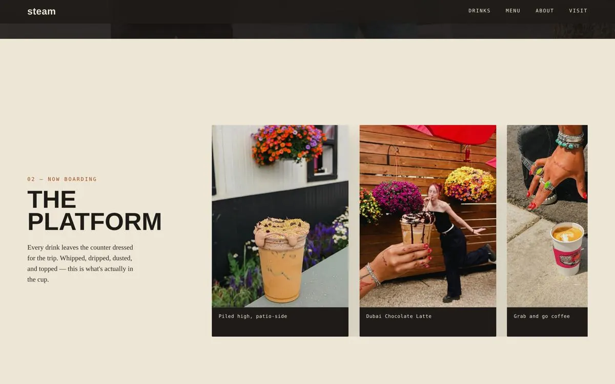 Steam Coffee & Tea Co. website, section 1
