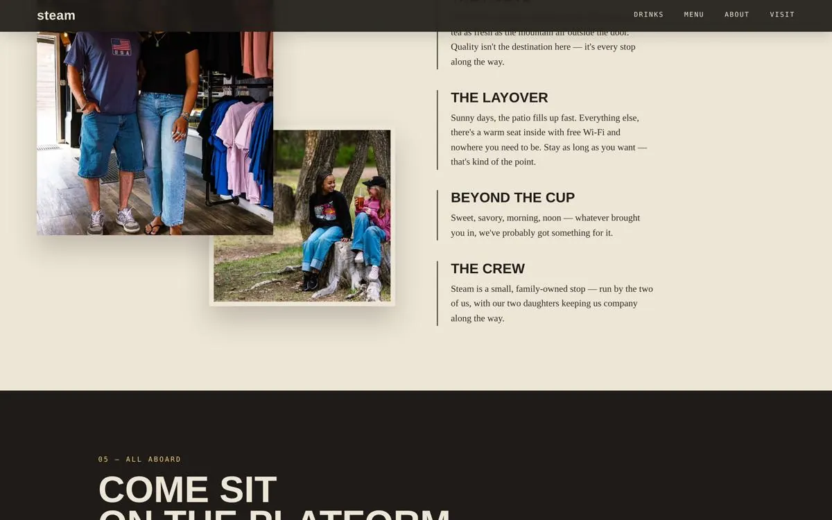 Steam Coffee & Tea Co. website, section 4