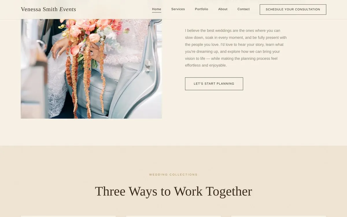 Venessa Smith Events website, section 1