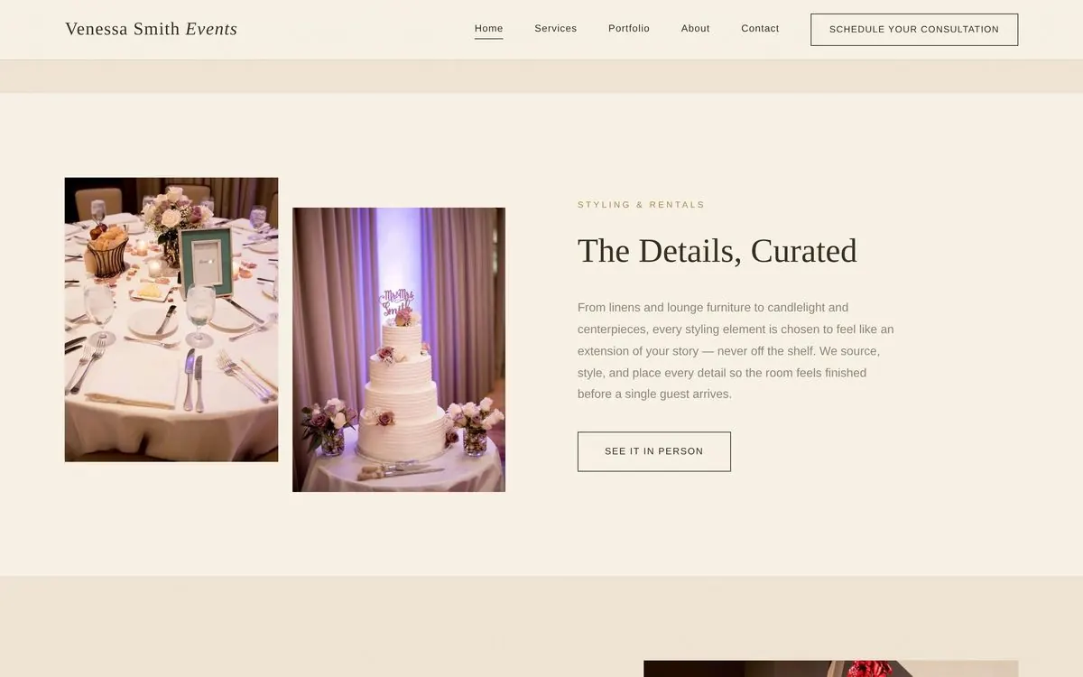Venessa Smith Events website, section 2