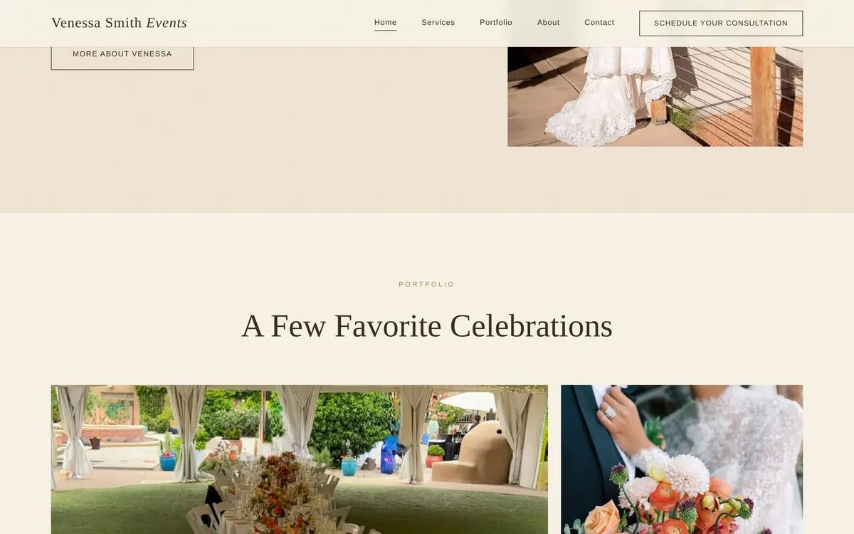 Venessa Smith Events website, section 3