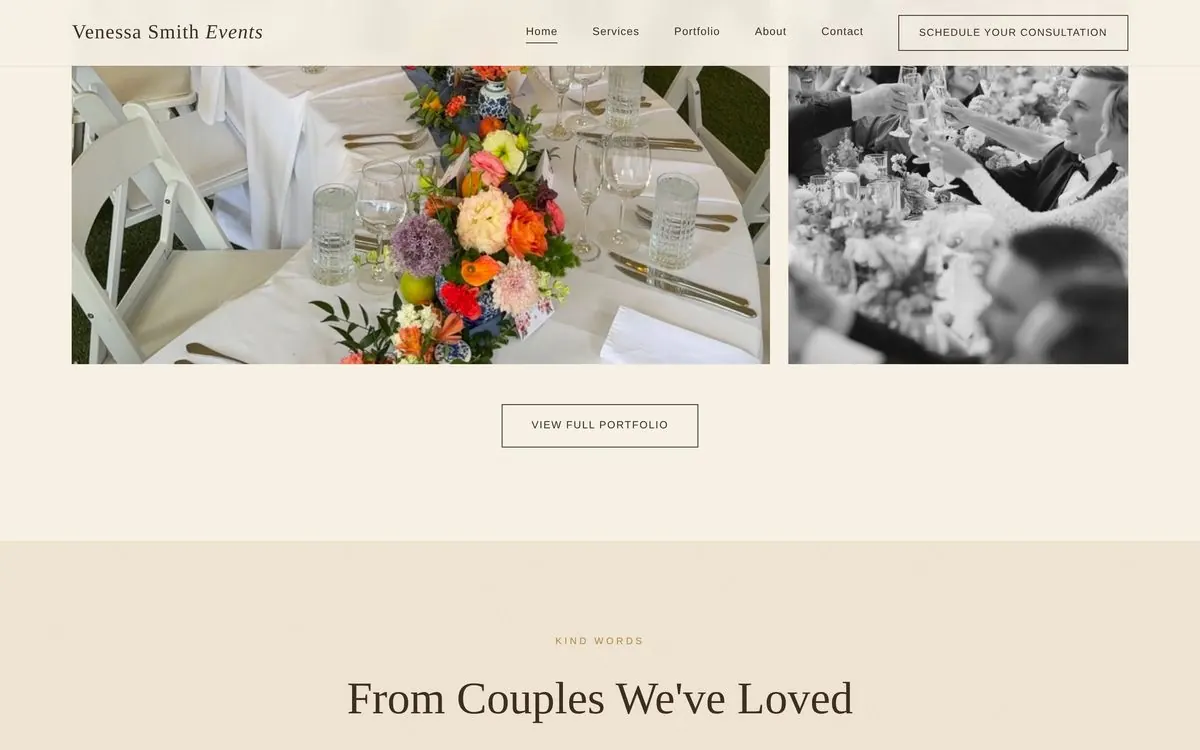 Venessa Smith Events website, section 4