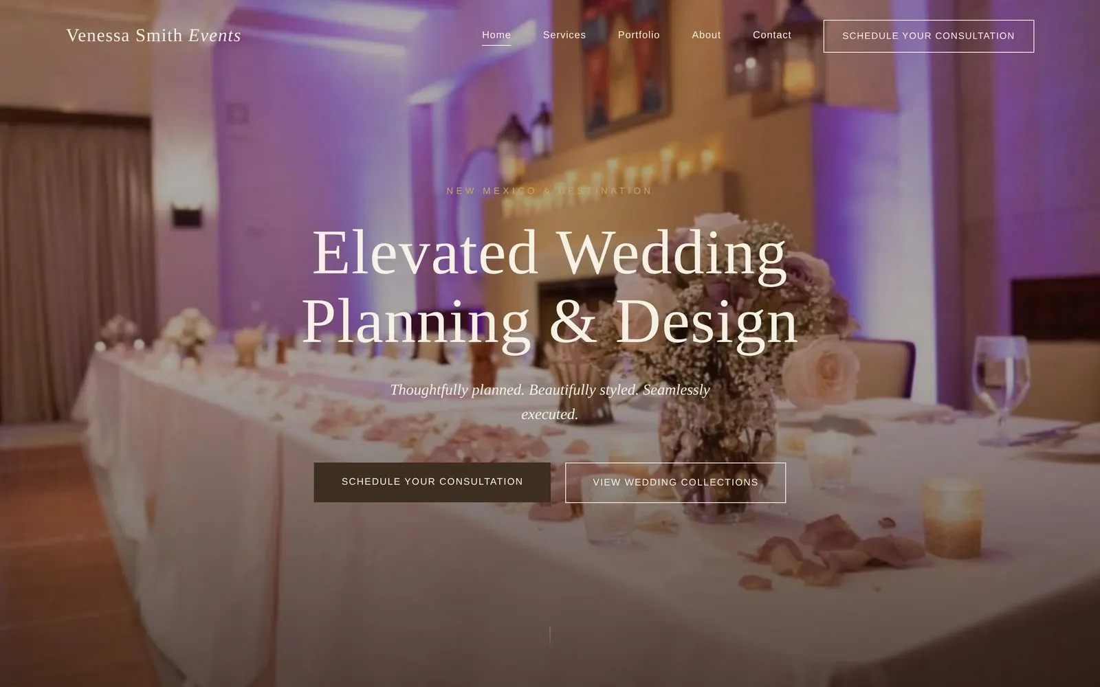 Venessa Smith Events website homepage